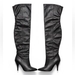 Pleaser Sleek Leather OTK High Heel Boots Black Size 10